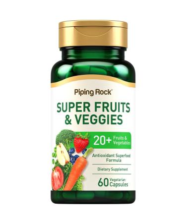 Piping Rock Fruits and Veggies Supplement | 60 Capsules | Superfood Fruit and Vegetables Vitamins | with Prebiotic Blend | Vegetarian Formula | Non-GMO Gluten Free 60 Count (Pack of 1)