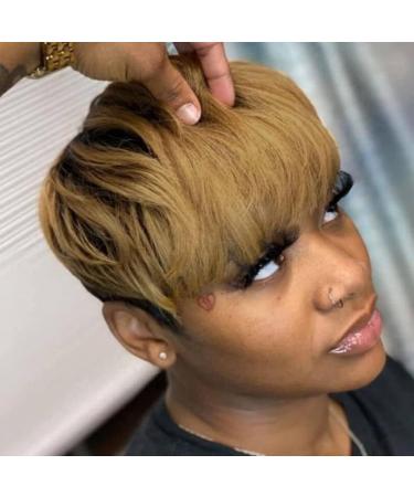 Fereowth Ombre Brown Pixie Cut Wig - Premium Real Hair Short Straight Wig for Women (1B/30) - Versatile & Stylish - Buy Online on GoSupps.com