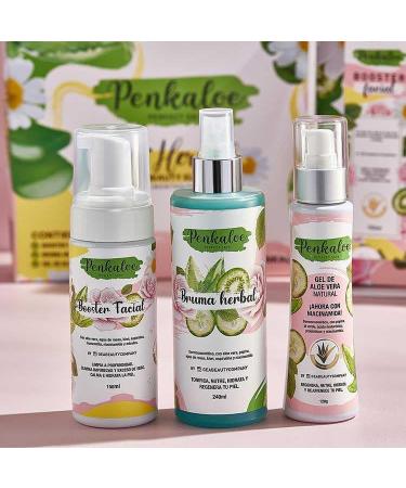 Facial Kit Burma Herbal + Aloe Vera Gel + Booster Facial + Facial Brush Perfect Skin Colombia | 4 Items Clear