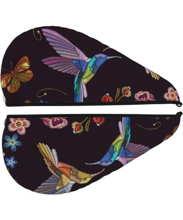 Hummingbird & Tropical Flowers Embroidery Microfiber Hair Towel | Soft Absorbent Quick Dry Wrap for Women - Ideal for Long Curly & Thick Hair - Buy Online on GoSupps.com