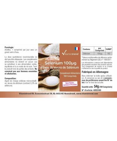 Selenium 100mcg - From Selenium Yeast - Vegan - Box of 180 tablets - ! FOR 6 MONTHS! | Vitamintrend  - Buy Online on GoSupps.com