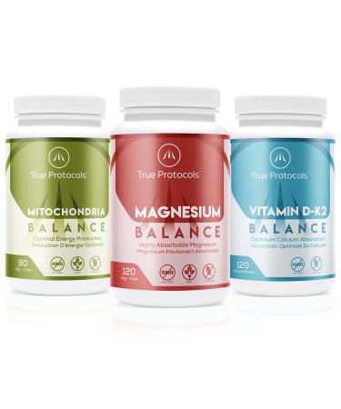 TRUE PROTOCOLS - Muscle Protocol+ (3 items) - Magnesium Balance Vitamin D-K2 Balance & Mitochondria Balance - Bioavailable Capsules for Optimal Muscle Function Bone Health and Energy - 100% Non-GMO Supplements