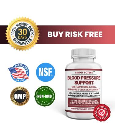 Blood Pressure Support Supplements - 13 Vitamins & Herbs for Healthy Heart, Cholesterol, Hypertension & High BP - Includes Folic Acid, Vitamins C, B6 & B12, Hawthorn, Olive Leaf, Garlic & Hibiscus - 90 Capsules - Buy Online on GoSupps.com