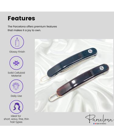 Parcelona French Mini Oblong Celluloid Acetate Hair Clips Set of 4 - Tortoise Shell-Black - Buy Online on GoSupps.com