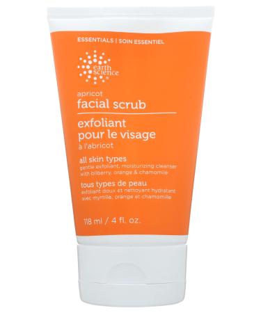 Earth Science Apricot Facial Scrub Paraben Free Vegan 4 Fluid Ounce (Pack Of 3)