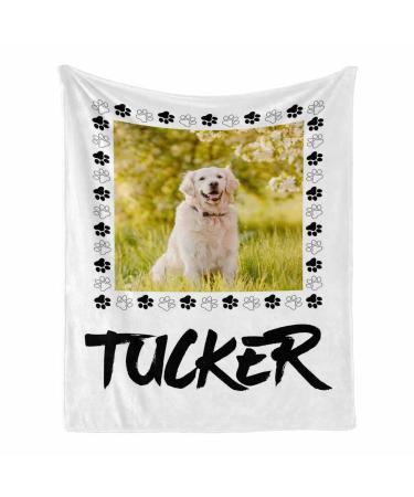 Custom Blanket for Pet with Photos Name Text Customized Blanket Personalized Soft Throw Blankets with Paw Print for Dog Cat 60 x 80 Inches 60 x 80 Inches Multi R30