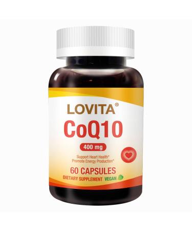 Lovita CoQ10 400mg Easily Absorbed Coenzyme Q10 Powder as Ubiquinone Antioxidant Support Support Heart Health & Energy Production 60 Vegan Capsules Standard Package 60 Count (Pack of 1)