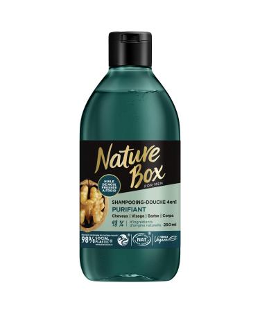 Nature Box - 4 in 1 Purifying Shampoo-Shower - With Cold Pressed Walnut Oil - Hair / Scalp / Beard / Body - 98% Natural Ingredients - 250 ml Bottle