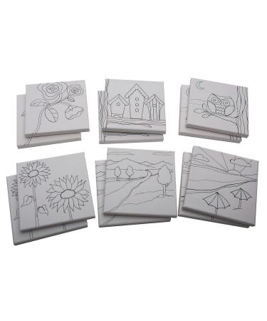 S & S Worldwide Paint-Your-Own Designer Canvas Set II 2 each of 6 Pre-Printed Designs Great For Kids & Adults DIY Ready To Paint 6-1/2 x 6-1/2 Stretched Canvas. Pack of 12