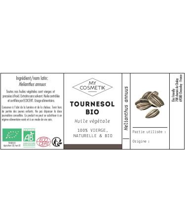 MY COSMETIK Sunflower oil ORGANIC From organic farming 100 pure and natural Made in France Nourishing and soothing 10 ml - Buy Online on GoSupps.com
