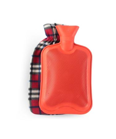 Mobiclinic hot water bottle European brand hot water bottle with reference bed bottle natural rubber soft cotton cover washable fluffy checkered pattern 19.5x27cm capacity 2 l