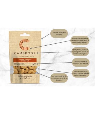 Cambrook Baked & Salted Cashews 80g Bag - Premium Quality Gluten-Free Vegan Nuts - Buy Online on GoSupps.com