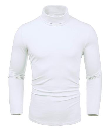 Amussiar Men's Turtleneck T-Shirt Slim Fit Long Sleeve Basic Thermal Casual Pullover Shirts White Medium