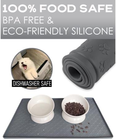 AVYDIIF Silicone Pet Food Mat - Waterproof, Slip Resistant, Raised Edge - Grey, Medium 18.9 X 11.8 | Dishwasher Safe, Anti-Messy, Spill-Proof Bowl Mat - Buy Online on GoSupps.com