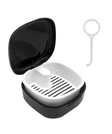 Swirlcolor denture container portable braces with sieve plastic retainer cleaning case incorrect teeth container with aligner removal tool -black