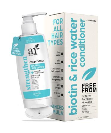 artnaturals RiceWater + Biotin Conditioner - (16 Fl Oz / 473ml) - Sulfate Free – Dual Bottle - Made with Banana Quinoa and Coconut to Promote Strength Shine and Growth