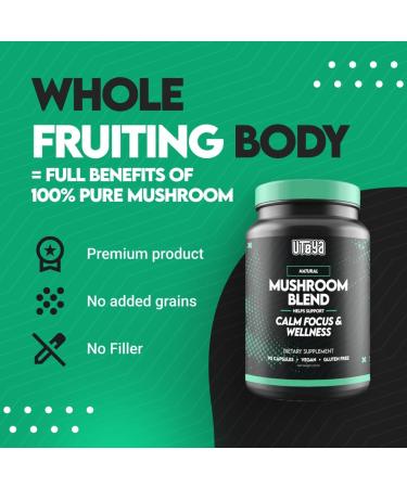 UTOYA Natural Mushroom Blend Supplements - Lions Mane Supplement Capsules with Reishi Cordyceps More for Calm Focus and Wellness - Non-GMO Vegan/Gluten Free Multi Mushroom Supplement - 90 Capsules - Buy Online on GoSupps.com