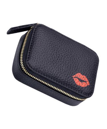 Mobestech Cosmetic Bag Toiletry Lipstick Holder Bag Faux Leather Makeup Bag Lips Lipstick Holder Portable Makeup Bag Convenient Lipstick Storage Pouch Travel Small Zipper Pu Make up Black 10X7X3.5CM
