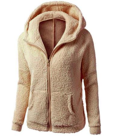 Bigfanshu Womens Fleece Teddy Hoodies Zipper Solid Pocket Hooded Coat Winter Warm Cotton Outwear Casual Sweatshirt Beige - Buy Online on GoSupps.com