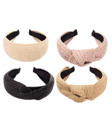 Women Fashion Twisted Knot Wide Hand Knitted Headbands Summer Retro Elegant Wide Hairbands 4pcs