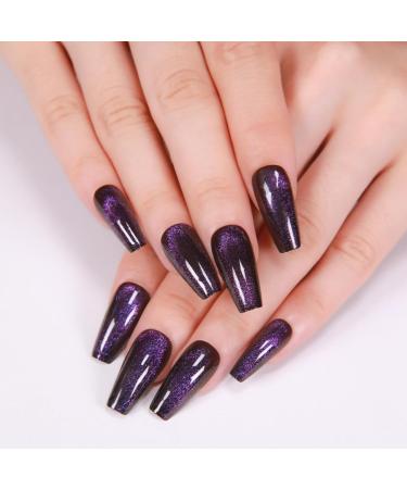 Press On Nails - Midnight Purple | Dark Glitter Velvet Coffin Nails | 24 Reusable Cat Eye Design for Women and Girls - Buy Online on GoSupps.com