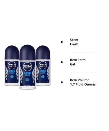 Nivea Men Roll On Anti Perspirant 1.7oz, Pack of 3 - Fresh Active Ocean Extracts, 48hr Protection - Buy Online on GoSupps.com