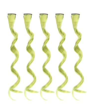 5 pieces of colored hair extensions highlights colorful clip-in hair extensions 21.7 inch especially synthetic hair parts for women girls stylish colored (arctic green)
