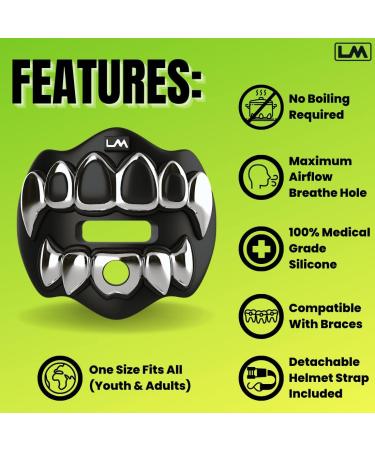 Loudmouth Football Mouth Guard 3D Chrome Grillz Football Mouthpiece Mouth Guard Football Accessories - 3d Grillz - Chrome Black/Silver - Buy Online on GoSupps.com