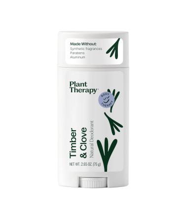 Plant Therapy Timber & Clove Natural Deodorant Aluminum Free 2.65 oz. Made with Natural Ingredients Paraben Free Neutralizes Odor Absorbs Wetness Non-GMO Cruelty Free GMP Compliant Coconut