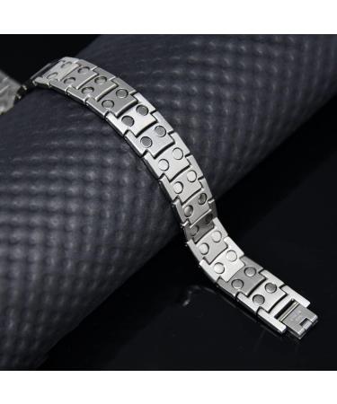 Vicmag Magnetic Bracelet for Men | Titanium Steel with Ultra Strength Magnets | Adjustable Double Row Design & Gift Box (Silver) | International Shipping Available - Buy Online on GoSupps.com