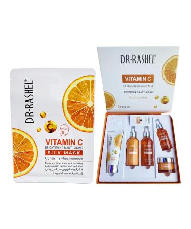 Dr Rashel Vitamin C Skin Care Series Contains Hyaluronic Acid Anti Aging and Collagen Essence ( Pack Of 5 Piece Set ) + 1 Pcs of Vitamin C Silk Mask