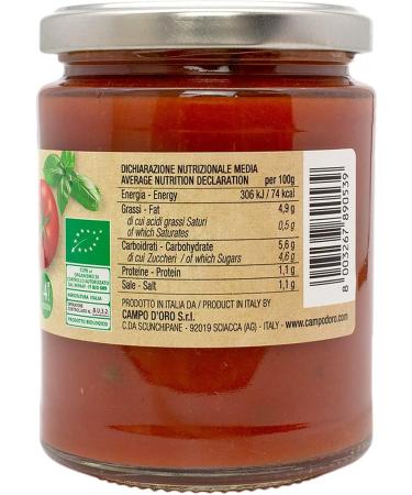 CAMPO D'ORO ORGANIC BASIL SAUCE 300 GR Made with fresh tomatoes with the addition of the best basil which gives our sauce a unique taste Sicilian specialties for recipes 100 Made in Italy - Buy Online on GoSupps.com
