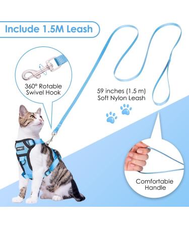 Breakproof Cat Dishes & Adjustable Soft Kitten Vest Set - Light Blue XS | Reflective Stripes for Safety - Buy Online on GoSupps.com