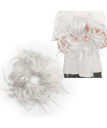 Tousled Updo Messy Bun Hair Extension - Silver Gray Synthetic Wavy Hairpiece for Women - Buy Online on GoSupps.com