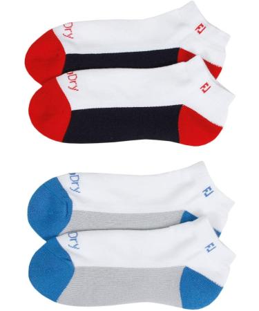 FootJoy Men's ProDry Sports Socks - 2 Pack | White/Blue & White/Red | Comfortable & Durable for All Sports - Buy Online on GoSupps.com