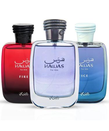 RASASI Hawas Hawas Ice & Hawas Fire Eau De Parfum Sprays 100ML (3.4 OZ) An Exquisite Trio Of Invigorating Refined & Masterfully Crafted Fragrances. (THE ULTIMATE COLLECTION)
