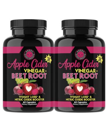 Angry Supplements Apple Cider Vinegar + Beet Root Capsules, Detox Pills, Nitric Oxide + Energy Booster (2-Bottles)