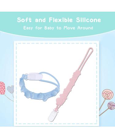 BABYSUN 2 in 1 Baby Silicone Pacifier Clip - BPA Free Teething Binky Holder for Boys and Girls - Perfect Gift for Baby Shower and Birthdays - Blue + Pink Design - Buy Online on GoSupps.com