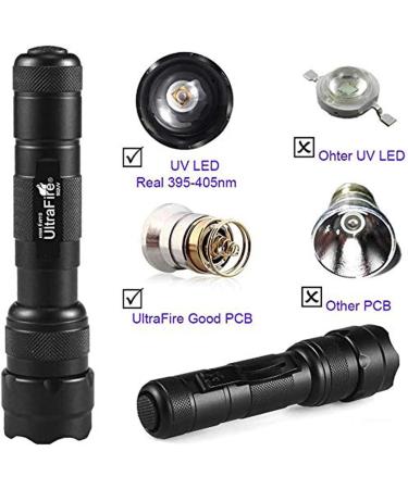 ULTRAFIRE UV LED Torch 395-405 nm Black Light Adjustable Focus Super Power Ultraviolet Flashlight Single Mode Mini UV Torch for Pet Urine Stain Curing UV Glue Leak Detector 502UV - Buy Online on GoSupps.com