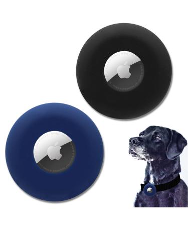 Linteker protective cover compatible with Airtag dog collar shell for Apple Airtag GPS Finder pet collapse Airtag protection case for dogs and cats collar accessories black + blue black blue