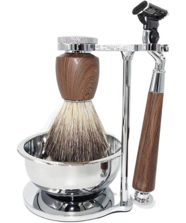 Premium Lefeda Simply Men's Shaving Brush Set - 3 Natural Hair Brushes & Stainless Steel Foam Cup Holder 13x14cm Silver - International Shipping Available - Buy Online on GoSupps.com
