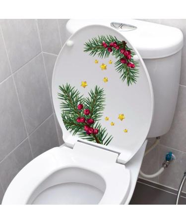 Christmas Toilet Sticker Pine Branch Berry Christmas Decal New Year Bathroom Toilet Seat Cover Decor Sticker DIY Decoration - Buy Online on GoSupps.com