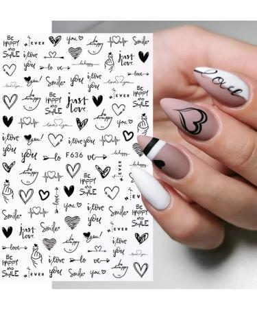 Black Heart & Flower Nail Art Stickers - 3D Self-Adhesive Decals for Women & Girls (8 Sheets) - Buy Online on GoSupps.com