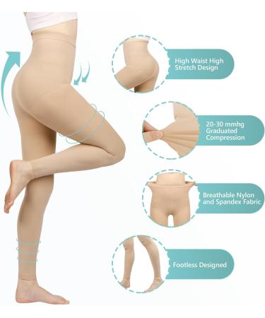 20-30 mmHg Compression Pantyhose for Women | Footless Medical Support Stockings for Varicose Veins & Swelling - X-Large Beige - Buy Online on GoSupps.com