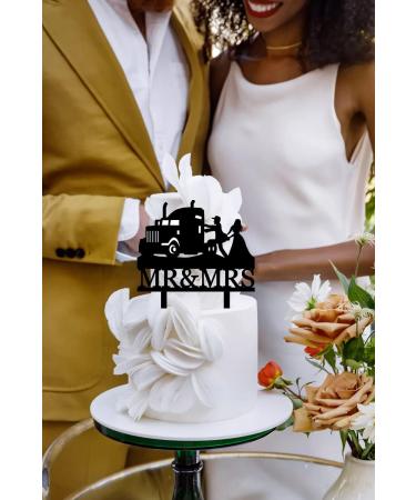 Heavy Truck Wedding Cake Topper Funny Mr And Mrs Cake Topper Bride and Groom with Heavy Truck Cake Topper for Wedding/Anniversary/Bridal Shower Party Decor(Black Acrylic) - Buy Online on GoSupps.com