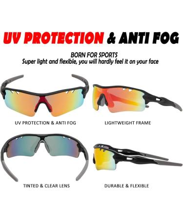ITSCOOL Polarized Sports Sunglasses with 5 Interchangeable Lenses | Men Women Baseball Cycling Glasses - Black+Orange - Buy Online on GoSupps.com