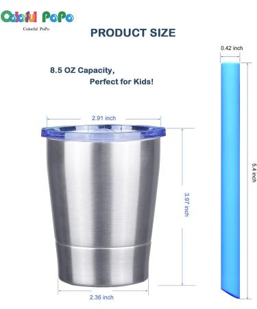 Colorful PoPo Cute Stainless Steel Kids Cup Set - Mini Insulated Tumblers for Toddlers - 8.5oz with Lids & Straws - Teal Mint (Set of 2) - Buy Online on GoSupps.com