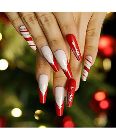 Vatocu Christmas Snowflakes Glitter False Nails - 24pcs Long Xmas Press on Nails for Women and Girls - Buy Online on GoSupps.com