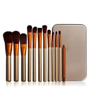 Glamza 12pcs Makeup Brush Set for Face Foundation Eye Lip with Metal Case Gold and White