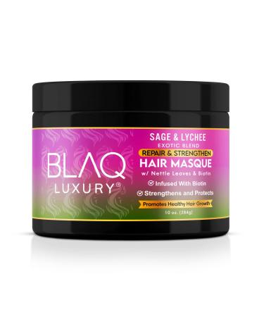 Blaq Luxury Sage & Lychee Repair and Strengthen Hair Masque   Anti-Breakage Intensive Treatment for Stronger  Healthier Hair - Infused with Biotin - Promotes Hair Repair  Growth  and Moisture Retention   All Hair Types  ...